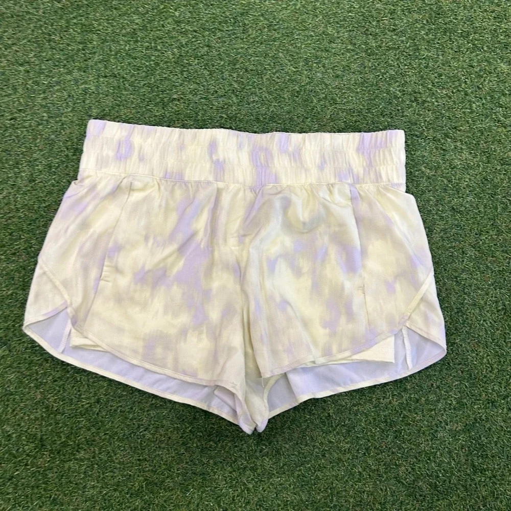 Avia Womens Tie Dye Running Shorts Yellow Purple Smocked Waist L 12-14